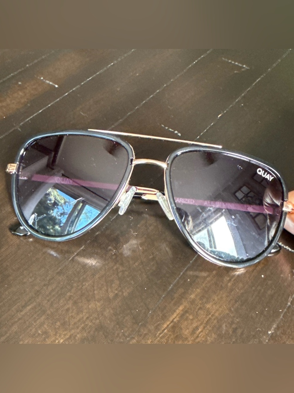 Quay Australia Black Aviator Sunglasses with Silver Accents